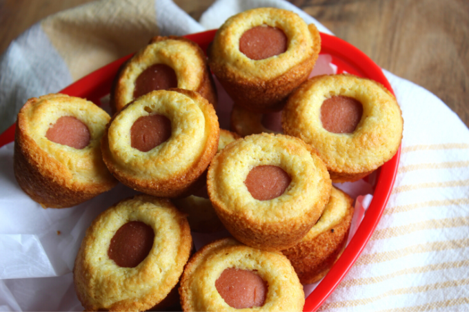 corn dog muffins on a plate