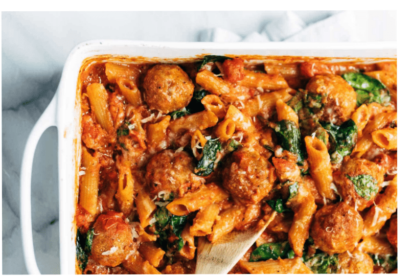 easy meatball pasta bake