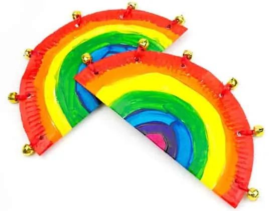 rainbow paper plate tambourine