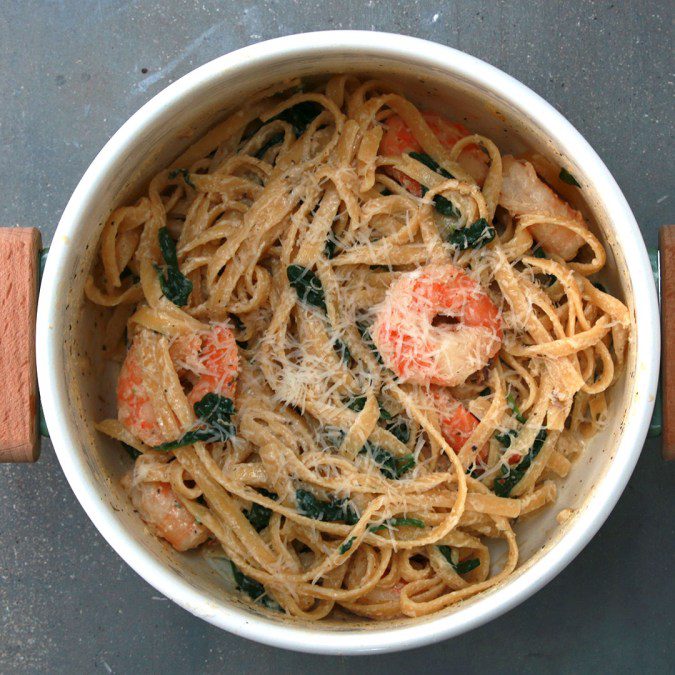 prawn spinach garlic cream pasta