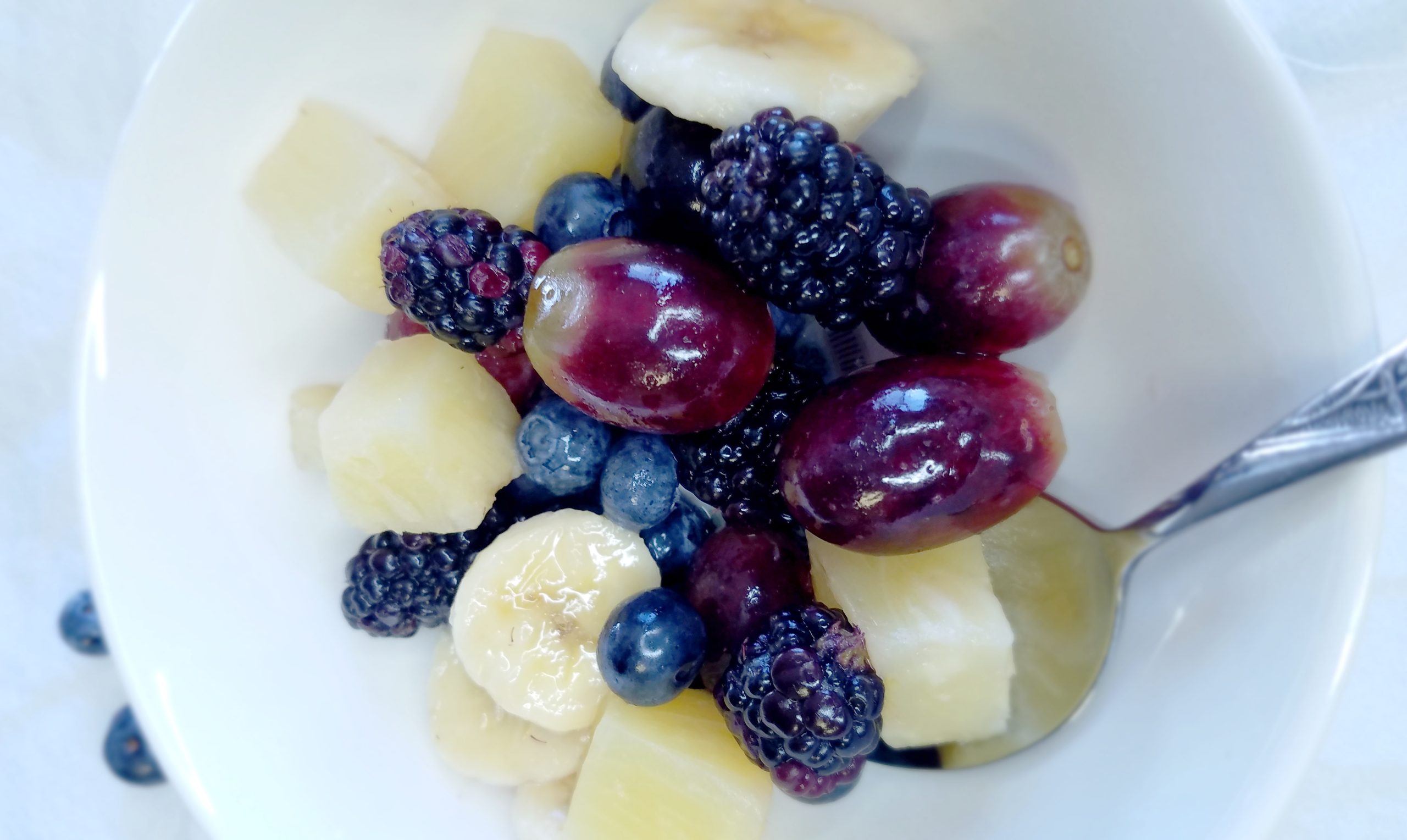 blue and yellow fruit salad