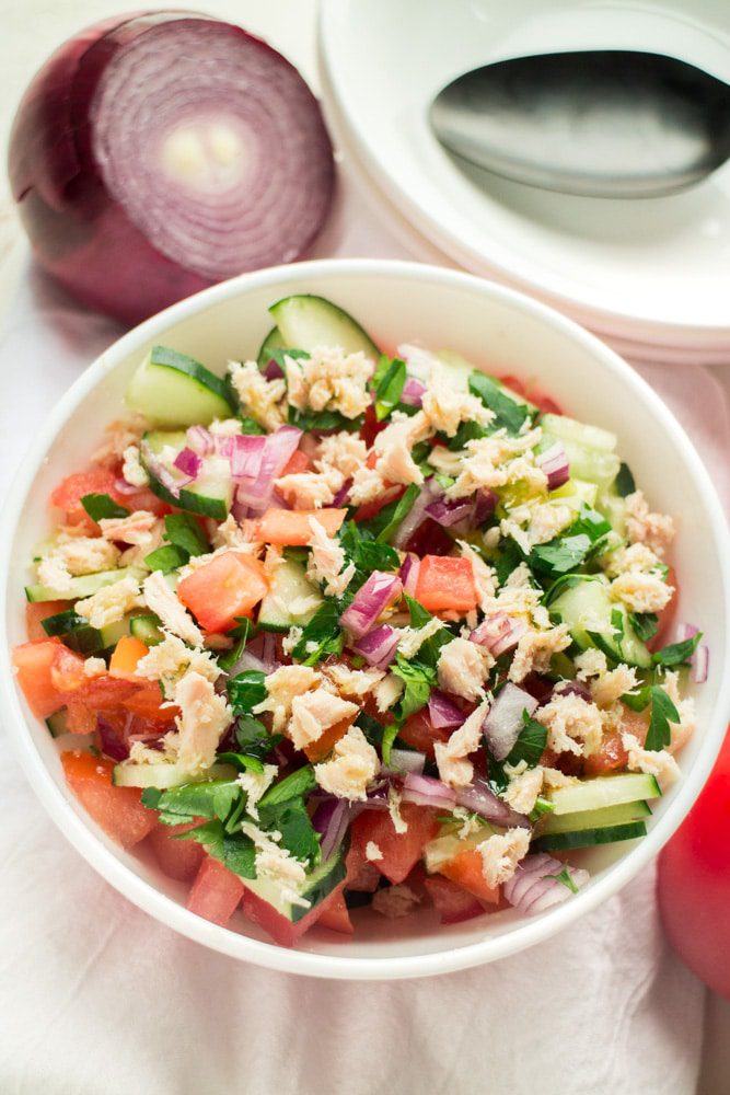 salad with tuna, cucumber, and tomatoes